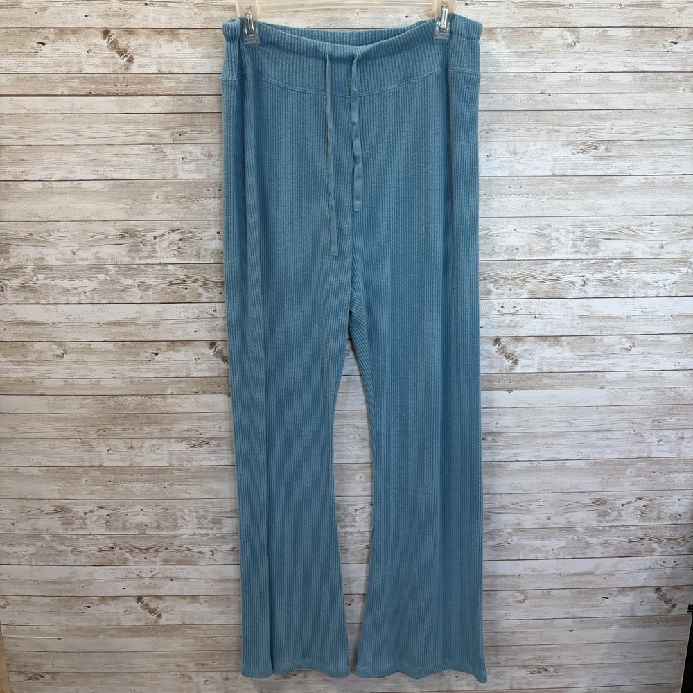 Z Supply Womens M Pants Beach Walk Flare Bermuda Blue Ribbed Lounge Draw String